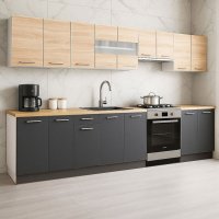 Set bucatarie GERMANIA 320 cm, 9 corpuri, blat gros, antracit + sonoma - 1
