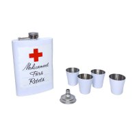 Set plosca personalizata cu 4 pahare - Medicament fara reteta, 235 ml - 1