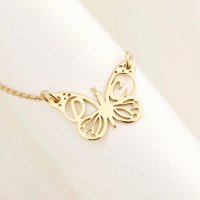 Lantisor Chic Bijoux cu pandantiv fluture si initiale personalizate, Argint 925 placat cu Aur Galben 18K - 1