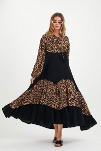 Rochie din vascoza cu imprimeu animal print si detalii cu volane - 1