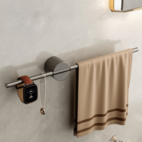 Suport Prosoape INCO® din Otel Inoxidabil, Fixare Fara Perforare, Bara Reglabila, 50 cm, Negru - 2