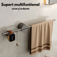 Suport Prosoape INCO® din Otel Inoxidabil, Fixare Fara Perforare, Bara Reglabila, 50 cm, Negru - 3