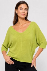 Bluza tricotata fin cu maneca fluture 3/4, verde deschis - 1