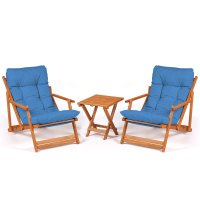 Set masuta si scaune gradina MY007, 3 piese, albastru + natural, 50x50x81 cm - 1