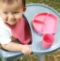 Farfurie din Silicon cu Ventuza BabyJem Roz - Compartimentata pentru Bebei - 2