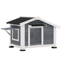 Căsuță pentru câini PawHut din lemn, rezistentă la intemperii, cu podea detașabilă și acoperiș din asfalt, 98x76x69,5 cm, gri | Aosom Romania - 1