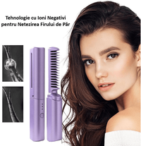 Perie Mini de Indreptat Parul Violet, 3 Trepte de Temperatura, Reincarcabila si Portabila, Ceramica 2 in 1 - 5