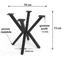 Picioare pentru masa rotunda sau patrata metal, culoare negru,70 cm - 1