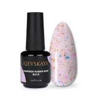 Diamonds Rubber Base Kievskaya Nr. 13 15ml | Bază rubber color roz cu particule multicolore - 1