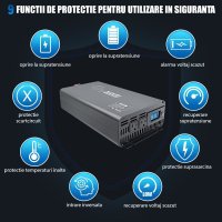 Invertor de putere cu unda sinusoidala pura Techstar®, DC 24V la AC 220V, Afisaj LCD, 1000w, Pretabil Rulota - 8