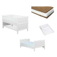 Set Patut din lemn bebe transformabil, Saltea Cocos Confort II si Protectie impermeabila Qmini 140x70 cm - Babyneeds - 1