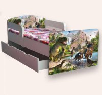 Pat pentru copii Jurassic Park cu manere, sertar si saltea, 2-8 ani, 140x70 cm - 2