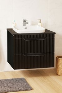 Set Baza front MDF si Lavoar seria 633, suspendata, cu sertare, montat, 60 cm, negru - 1
