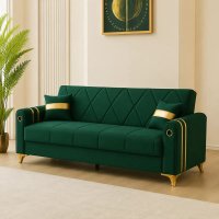 Canapea extensibila Camara 220x87x93 cm cu lada de depozitare si detalii aurii, verde - 1