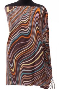 Esarfa din casmir cu design multicolor pe fond maro - 1