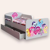 Pat pentru copii My Little Pony cu manere, sertar si saltea, 2-12 ani, 160x80 cm - 1
