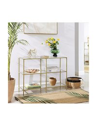 Consola eleganta Vasagle cu 3 rafturi din sticla securizata, 100 x 30 x 73 cm, model LGT27G, Auriu - 3