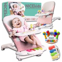 Balansoar pentru copii NiceKids, pliabil, cu roti si pian detasabil, 3 nivele de inclinare, tavita detasabila, Jucarii interactive atasate, 40 x 68 x 67 cm, Pink - 1