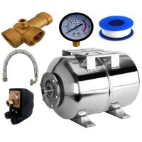Kit accesorii hidrofor, vas expansiune 50L Inox, IBO Polonia, presostat, manometru, racord 5 cai bronz, furtun racord Inox cu cot 70cm - 1