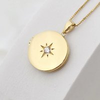 Medalion Eterna stea - Locket cu poze in interior - Argint 925 Argint 925 placat cu Aur Galben 18K si cristal Zirconia - 1