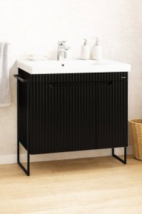 Set Baza Front MDF cu Lavoar Seria 733, Cadru Metalic, 80 cm, Negru - 1
