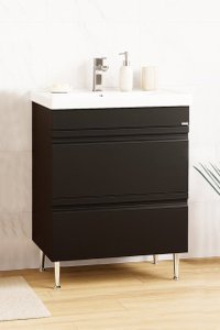 Set mobilier baie cu lavoar, seria 786, 60 cm, negru, montat, cu sertare si front MDF - 1