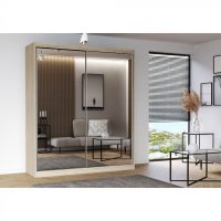 Dulap MULTI 20, usi glisante, oglinda, 6 rafturi, bara de haine, sonoma, 183x61x218 cm - 1