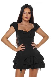 Rochie neagră sexy cu portjartier si volane - 1