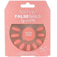 Set 24 unghii false Technic Squareletto in nuanta Pastel Coral cu adeziv - 1