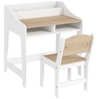 Set birou si scaun AIYAPLAY pentru copii 3-8 ani, cu compartimente, margini rotunjite, din lemn, nuanta lemn | Aosom Romania - 1