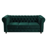 Canapea CHESTERFIELD fixa, 3 locuri, cu arcuri, verde, 205x90x80 cm - 1