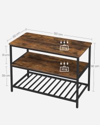 Raft de bucatarie tip insula, cadru de otel cu 3 nivele, stil industrial, 60x120x90cm, maro - 3