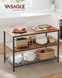 Raft de bucatarie tip insula, cadru de otel cu 3 nivele, stil industrial, 60x120x90cm, maro - 7