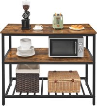 Raft de bucatarie tip insula, cadru de otel cu 3 nivele, stil industrial, 60x120x90cm, maro - 4