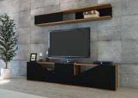 Comoda TV Taç - Walnut, Negru - 1