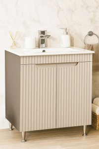 Baza frontala MDF cu lavoar seria 033, 70 cm, crem, montata - 1