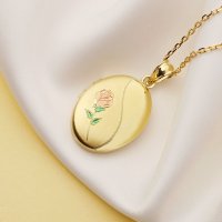 Medalion Oval Personalizat Enchanted Rose - Argint 925 cu Placaj de Aur Galben 18K - 1