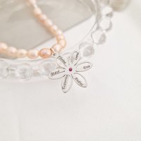 Lantisor cu Perle - Misterul petalelor - Model sirag perle rice peach si pandantiv floare cu Rubin - Argint 925 - 1