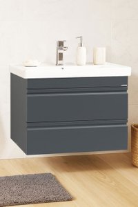 Set Baza front MDF si Lavoar seria 786, suspendata, cu sertare, montat, 70 cm, antracit - 1