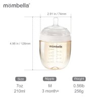 Biberon Anticolici Mombella Brest-Like 210ml cu Tetina M Flux Mediu din PPSU Ivory - 3