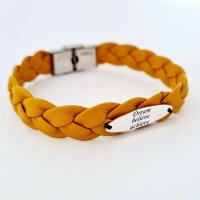 Bratara din piele impletita cu placuta ovala personalizata - Argint 925 - Inchizatoare inox - 1