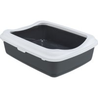TRIXIE Classic Litter Box pentru Pisici cu Rama, Alb si Gri, Dimensiuni 37x15x48 cm - 1