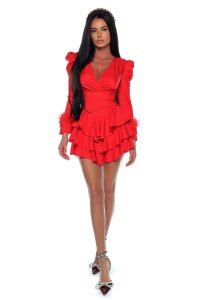 Rochie cu Detalii Elegante si Pene Detasabile - 1