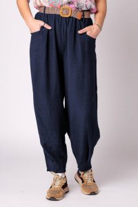 Pantaloni bleumarin din vascoza, masura mare, cu curea inclusa - 1