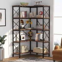 Biblioteca Cindy pentru colt din culuare nuc si negru, 167 cm - 1