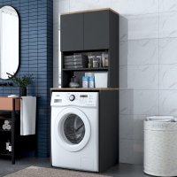 Dulap pentru masina de spalat, Hanah Home, pal melaminat, nuc si antracit, 65x60x183.6 cm - 7