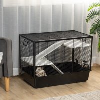 PawHut Habitat de cusca pentru animale mici de interior pentru porcusori de guinea, hamsteri, chinchilla, cu accesorii, 80x48x58 cm, negru - 1