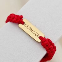 Bratara Placuta cu nume - Bebe - Argint 925 placat cu Aur Galben 18K, snur rosu impletit - 1