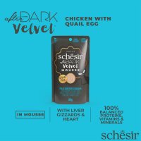 SCHESIR After Dark Velvet Mousse, Pui și Ou de Prepeliță, plic hrană umedă fără cereale pisici, (mousse), 80g - 7