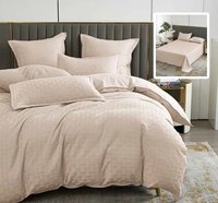 Lenjerie de pat natur uni stripe 6 piese bej cu cearsaf - 1